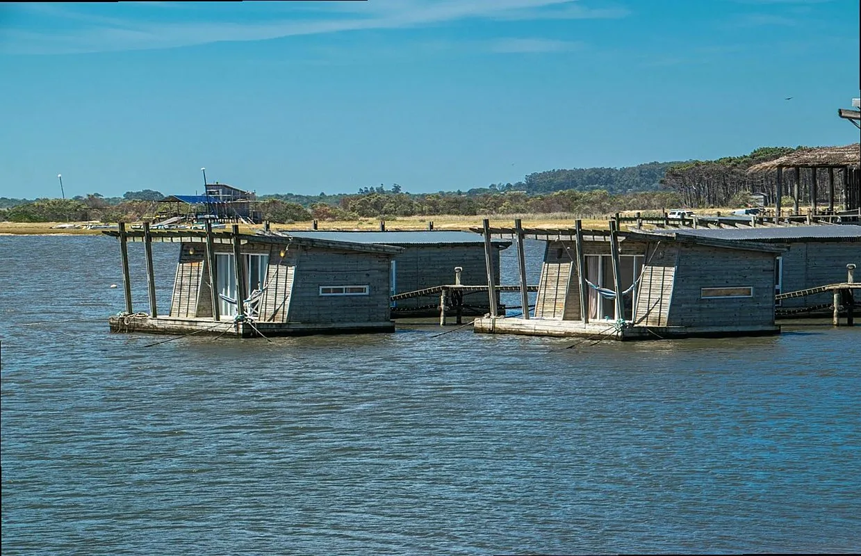 lake, floating lodge, uruguay, laguna garzon lodge, lagoon, water, houses, floating, hotel, nature, countryside